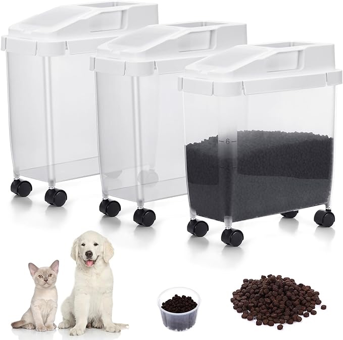 Layhit 3 Pcs Airtight Pet Food Storage Container Large Dog Food Container Plastic Cat Food Storage Bin Pet Food Storage Bucket with Seal Buckles and Measuring Cup Food Dispenser for Dogs Cats