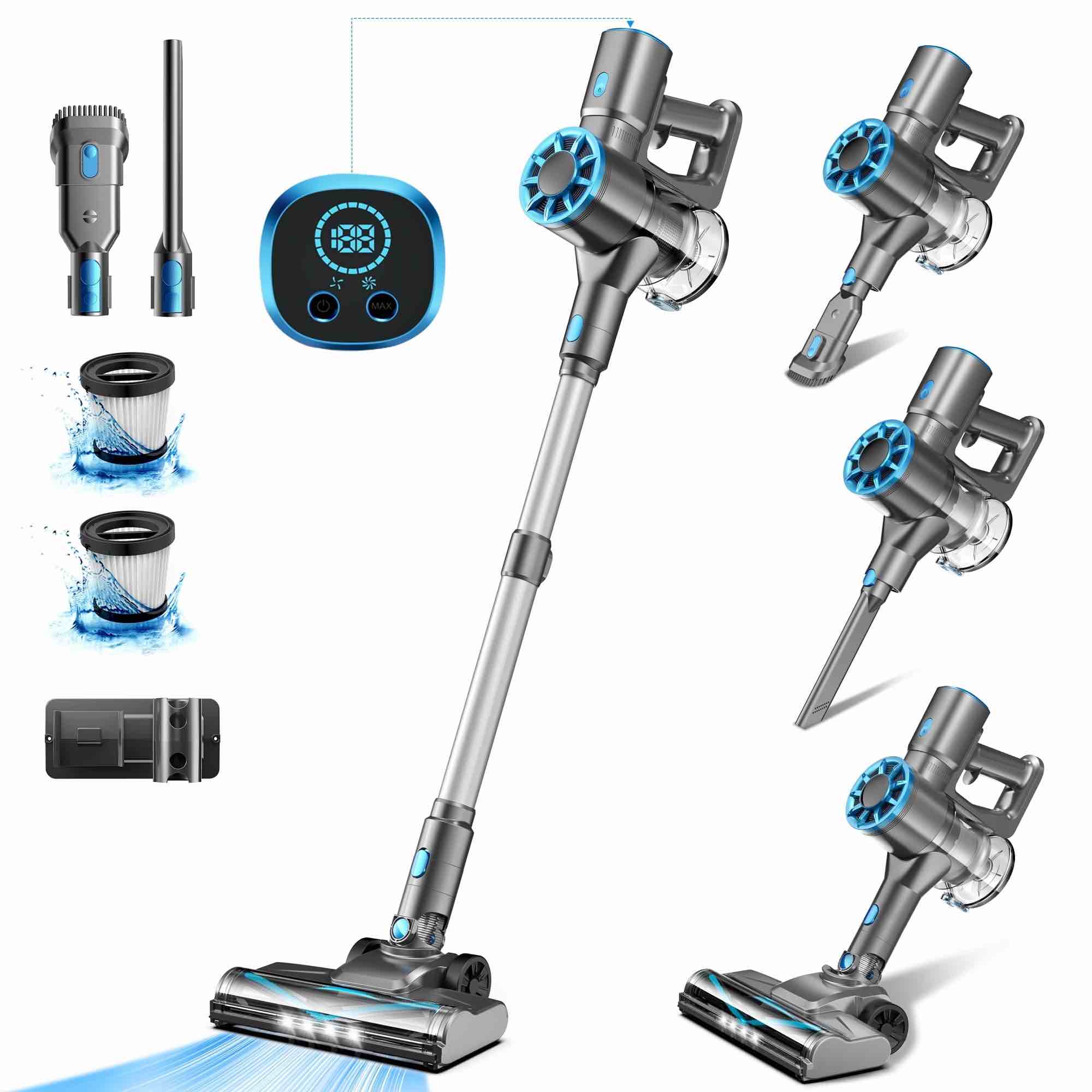 tasvac cordless vacuum, 25kpa lightweight stick vacuum for carpet hardwood floors pet hair
