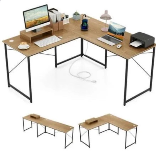 MINOSYS L Shaped Computer Desk - 58" Gaming Desk, Reversible Corner Desk, Home Office Writing Desk with Monitor Stand Shelf, Space-Saving Modern Simple Wooden Desk