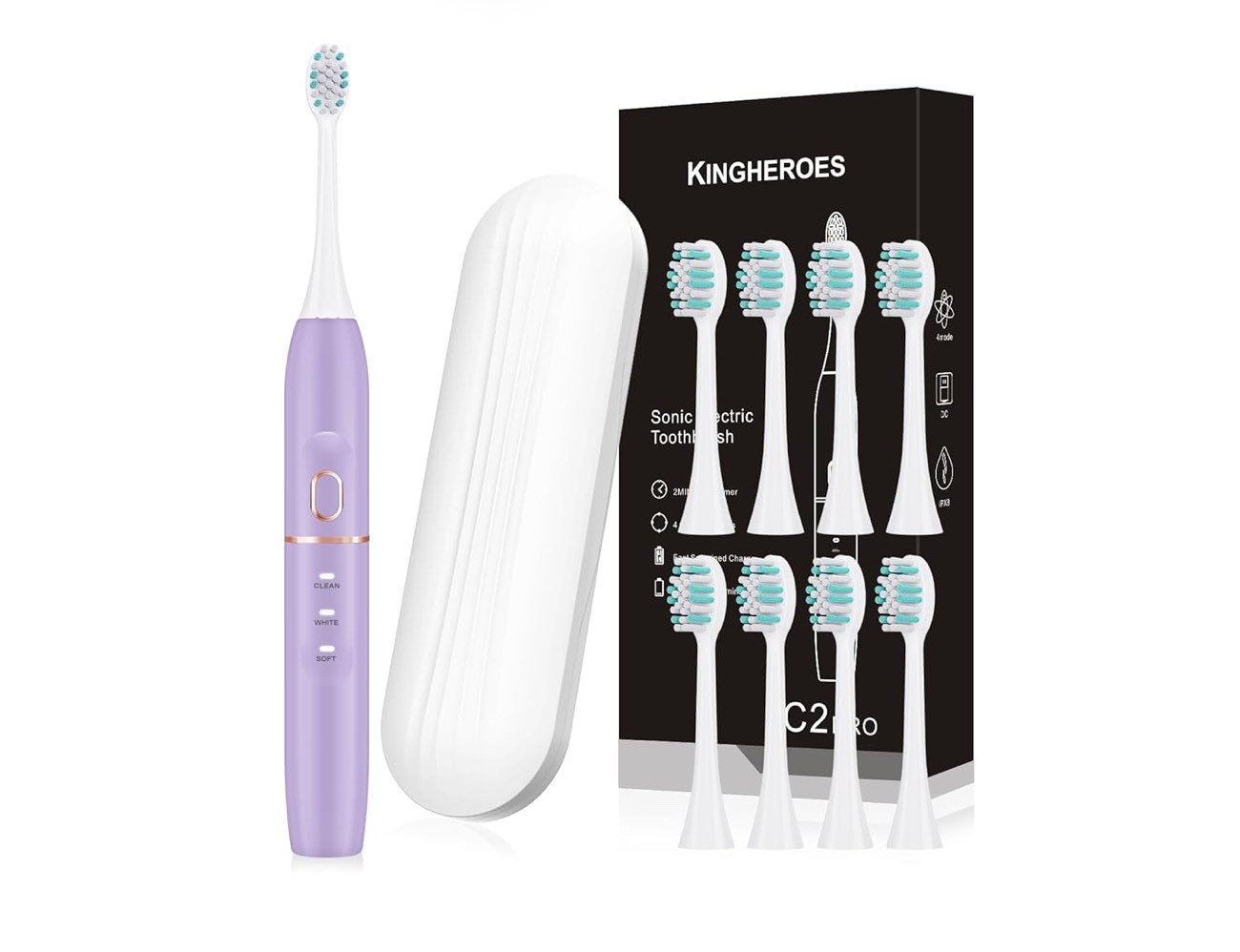 Electric Toothbrush Set, Comes with 8 Brush Heads & Travel Case,4 Modes with 2 Minutes Built in Smart Timer, One Charge for 60 Days, 42000 VPM Motor (Purple)