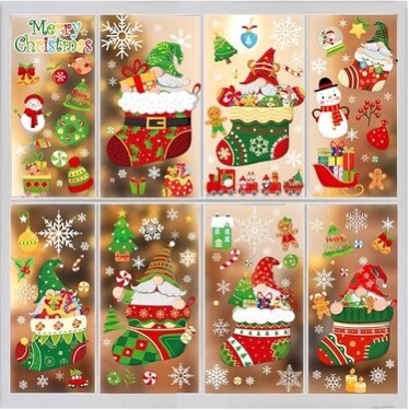 BAYLAY Christmas Window Clings - 10 Sheets Gnome Stickers - Kids Christmas Decorations