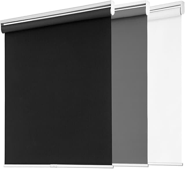 LazBlinds Cordless Roller Shades, Semi Sheer Free-Stop Light Filtering Solar shades. UV Protection Flame Retardant Blinds for Windows. Perfect for Living Room, Bedroom and Office, 20" W x 72" H, Black Black 20" W x 72" H (Fabric: 18 3/4'' Width)