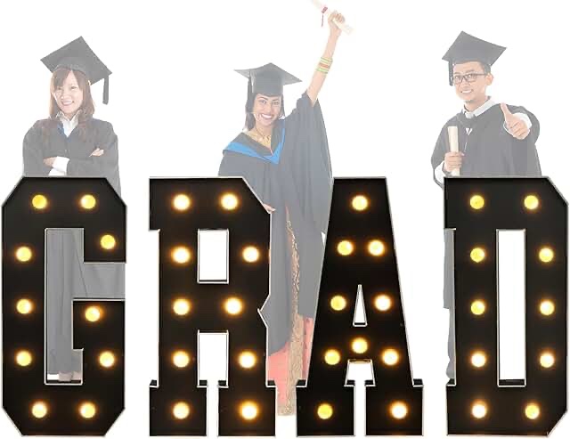 LANGXUN 40inch Black Grad Letters Kit, Large LED Marquee Light Up Letters for Graduation Party Decorations 2024, Class of 2024 School Grad Party Supplies Indoor/Outdoor Home Door Décor