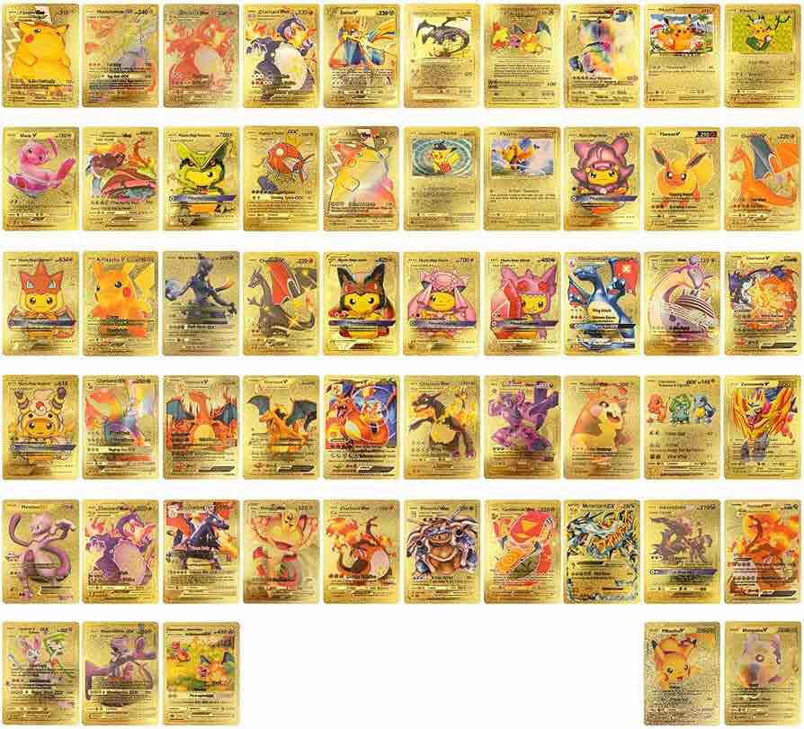 110 PCS Gold Cards Packs DX Rare,V Series,Vmax,EX and GX Golden Cards TCG Deck Box Gold Foil Card for Fans/Kids/Collectors Gifts