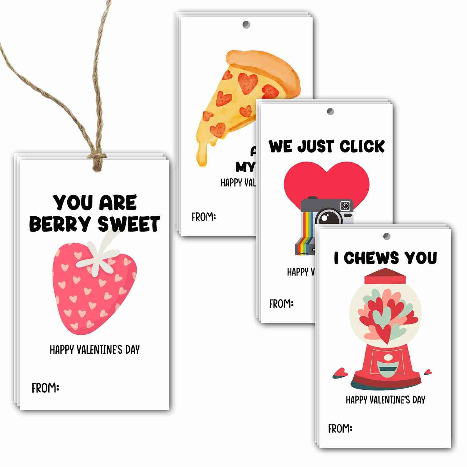 Valentine's Day Gift Tags - to and from Valentine Tags with String - Fruit Valentines Name Tags - Valentine Labels for Gifts Wrapping Bags Boxes - Happy Valentine's Day Paper Hangtags (6 Design) -08