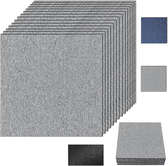 Commercial Carpet Floor Tiles,Heavy Duty Carpet Tiles 20x20inch,DIY Carpet Squares with Adhesive Stickers,Repeated Use Floor Tile for Office Home Basements Gym Hotel Bar Restaurant Flooring Use 12Pack
