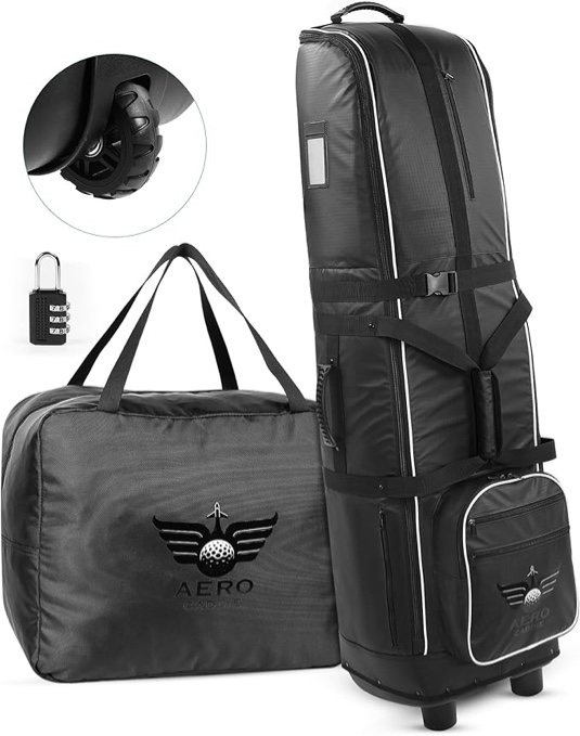 Airline Golf Travel Bag with Wheels, Heavy Duty Gortex Waterproof Material. TSA Approved Protection Lock, Storage Cover Included