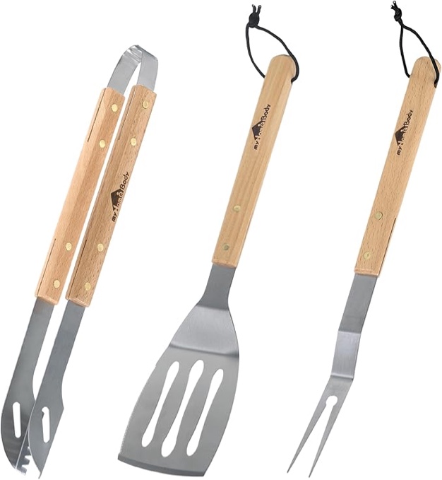 myHomeBody Grill Tools, Grill Sets for Men, BBQ Tool Set, Barbecue Tool Sets, Grilling Spatula, Grill Fork, Grilling Tongs for Outdoor Grill, Set of 3