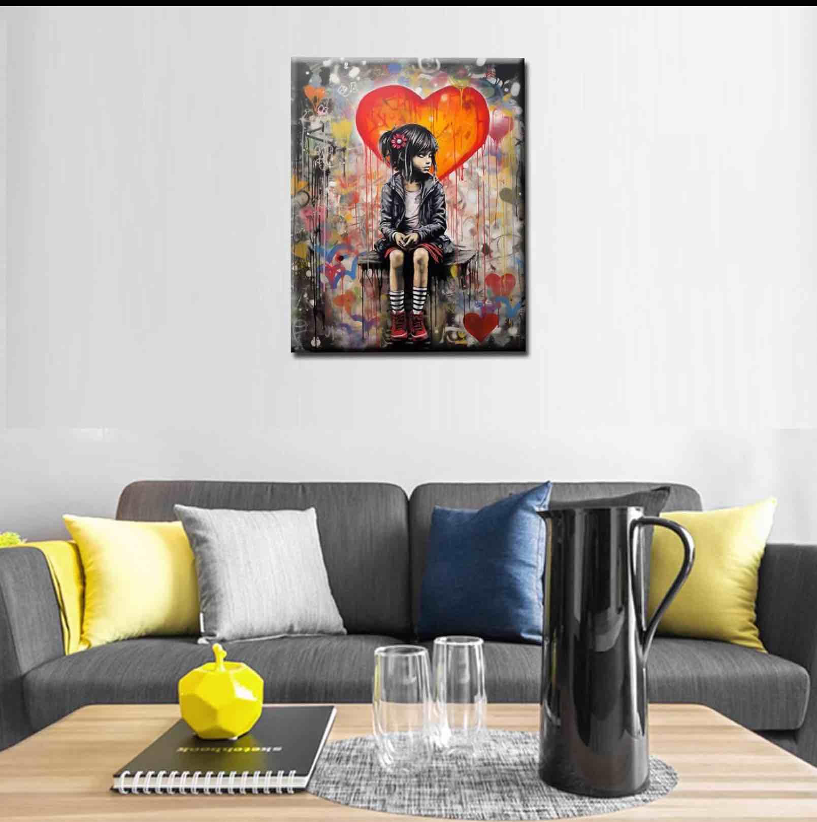 Tucocoo Street Graffiti Paint by Numbers for Adults Banksy Little Girls Paint by Number on Canvas Love Balloon DIY Oil Painting Banksy Graffiti Pictures for Gift Home Wall Room Decor 16x20inch Frame 16''x20''(DIY Frame) Paint by number-Banksy 01