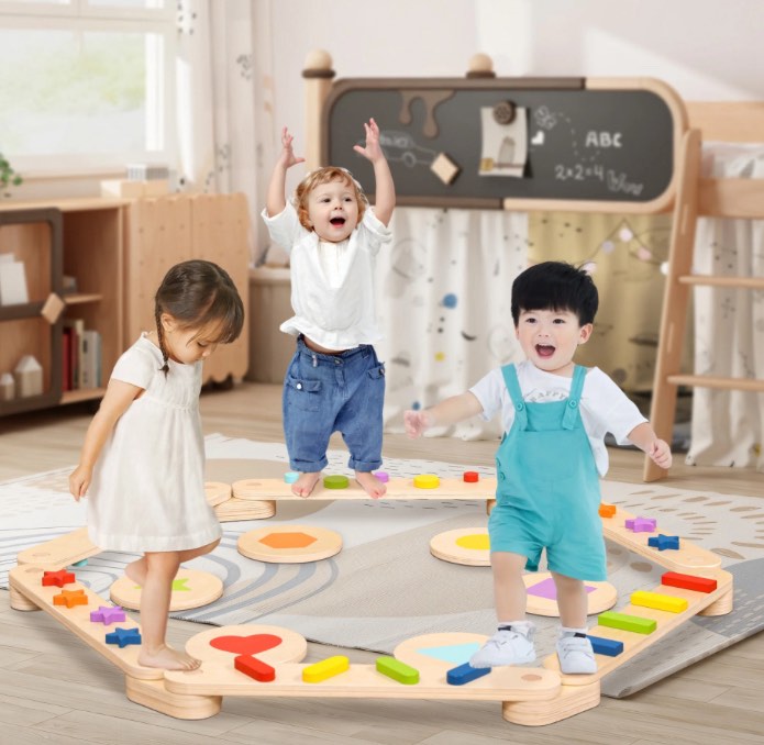 Wooden Balance Beam for Kids Toddlers, Toddlers Balance Board with Colorful Steeping Stones 12 Piece Obstacle Course Toys for Girls & Boys Wooden Balance Beam for Kids Toddlers, Toddlers Balance Board with Colorful Steeping Stones 12 Piece Obstacle Course Toys for Girls & Boys