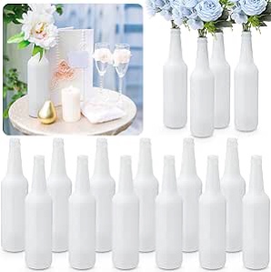 12 Pcs 17 oz Wine Bottles Wedding Vases for Centerpiece Empty Glass Containers Vintage Bottles Reusable Storage Vase for Flowers Wedding Reception Party Favor Baby Shower DIY Crafts (White)