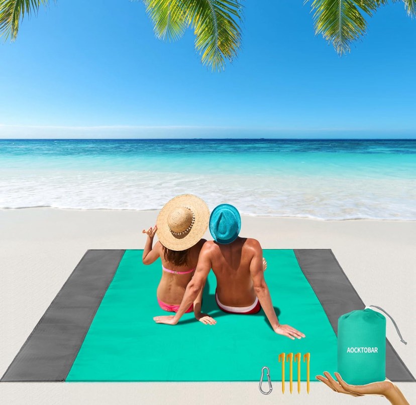 Beach Blanket, 83''*79''(210 * 200cm) Waterproof Sandproof Picnic Blankets for 3-5 Adults, Oversized Lightweight Beach Mat, Big & Compact Picnic Mat for Travel, Camping, Hiking, Beach