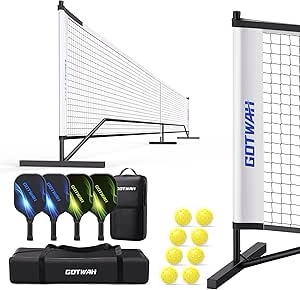 Pickleball Net System with 4 Lightweight Fiberglass Pickleball Paddles & Balls Outdoor Portable Pickleball Set with Net 22FT Regulation Size Weather Resistant for Badminton Driveway Backyard