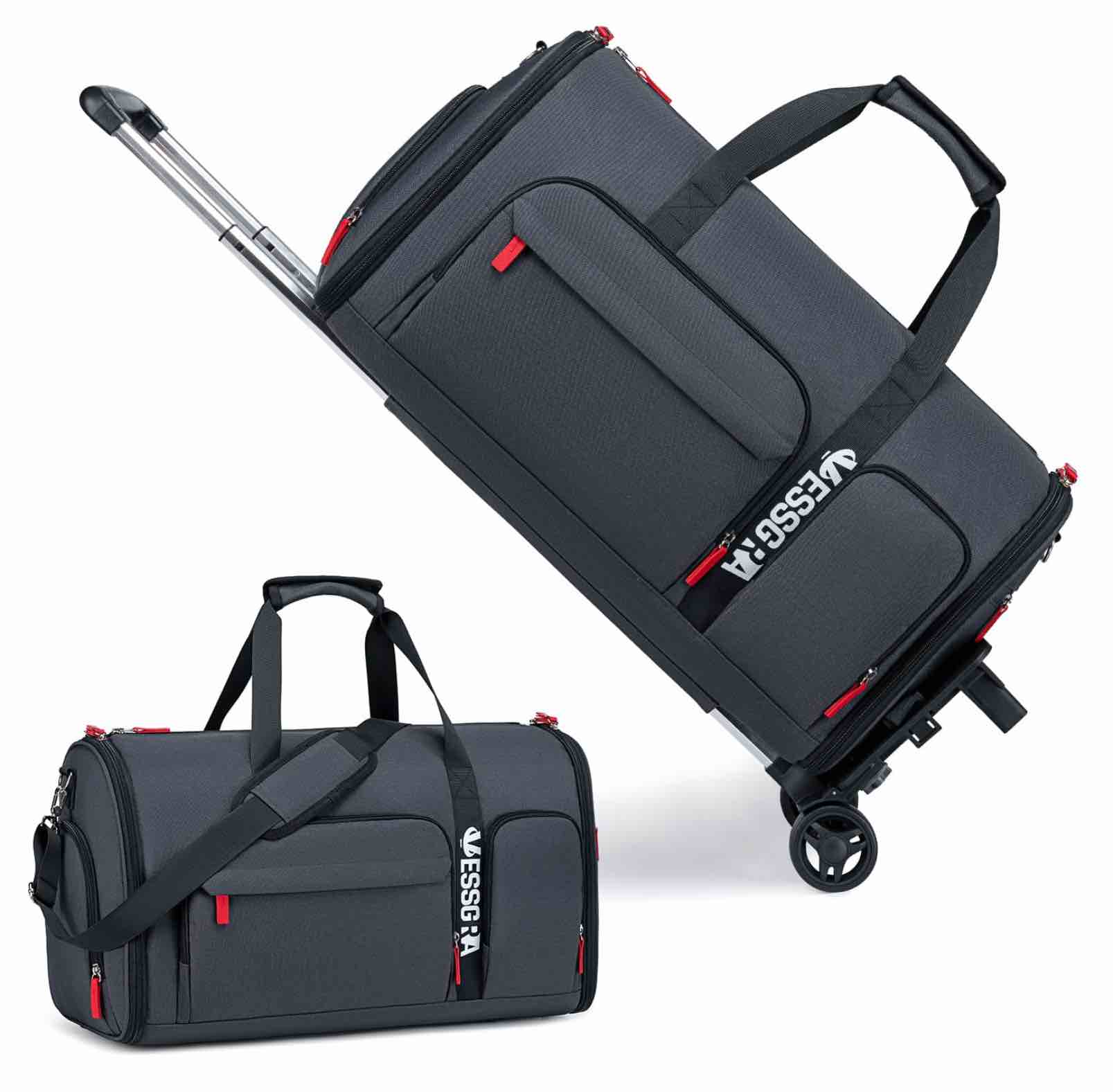 Rolling Garment Bags for Travel, Garment Bag with Wheels, Convertible Garment Duffel bag, Carry On Garment Bag with Shoe Pouch, Rolling Duffel Bag with Detachable Trolley System-Dark Grey