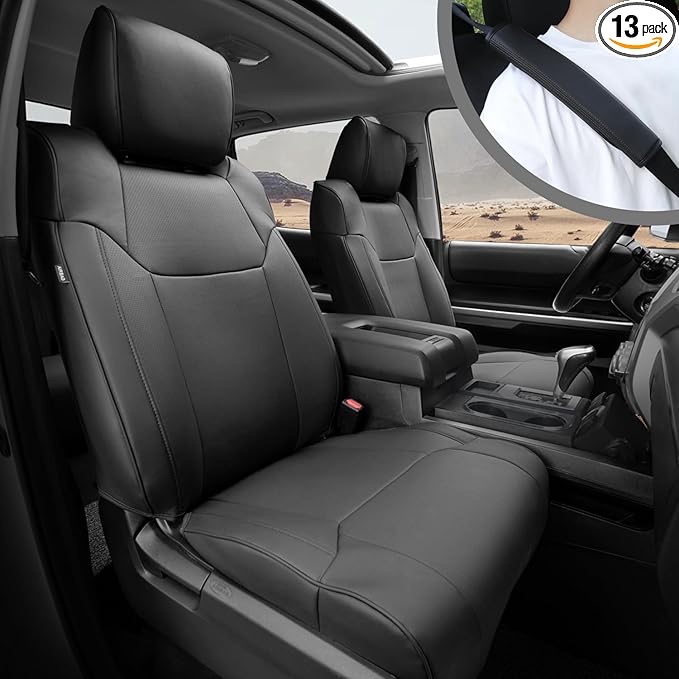 CoverCenter® for Toyota Tundra Seat Covers 2021-2014 (CrewMax Only), Custom-Fit Full Set Black Leather Seat Cover for Tundra 2014 2015 2016 2017 2018 2019 2020 2021 Truck Accessories