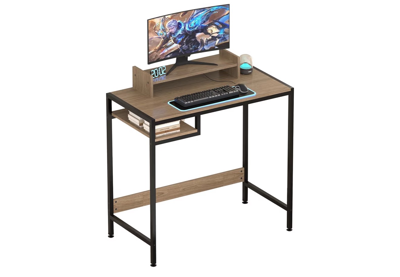 MINOSYS Computer Desk - 32 Inch Home Office Desk with Storage, Gaming Desk with Monitor Stand, Modern Simple Study Table, Adjustable Storage Space, Rustic