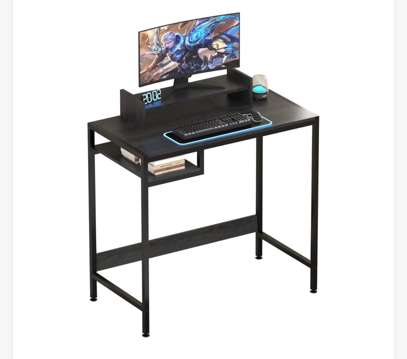 MINOSYS Computer Desk - 32 Inch Home Office Desk with Storage, Gaming Desk with Monitor Stand, Modern Simple Study Table, Adjustable Storage Space, Black
