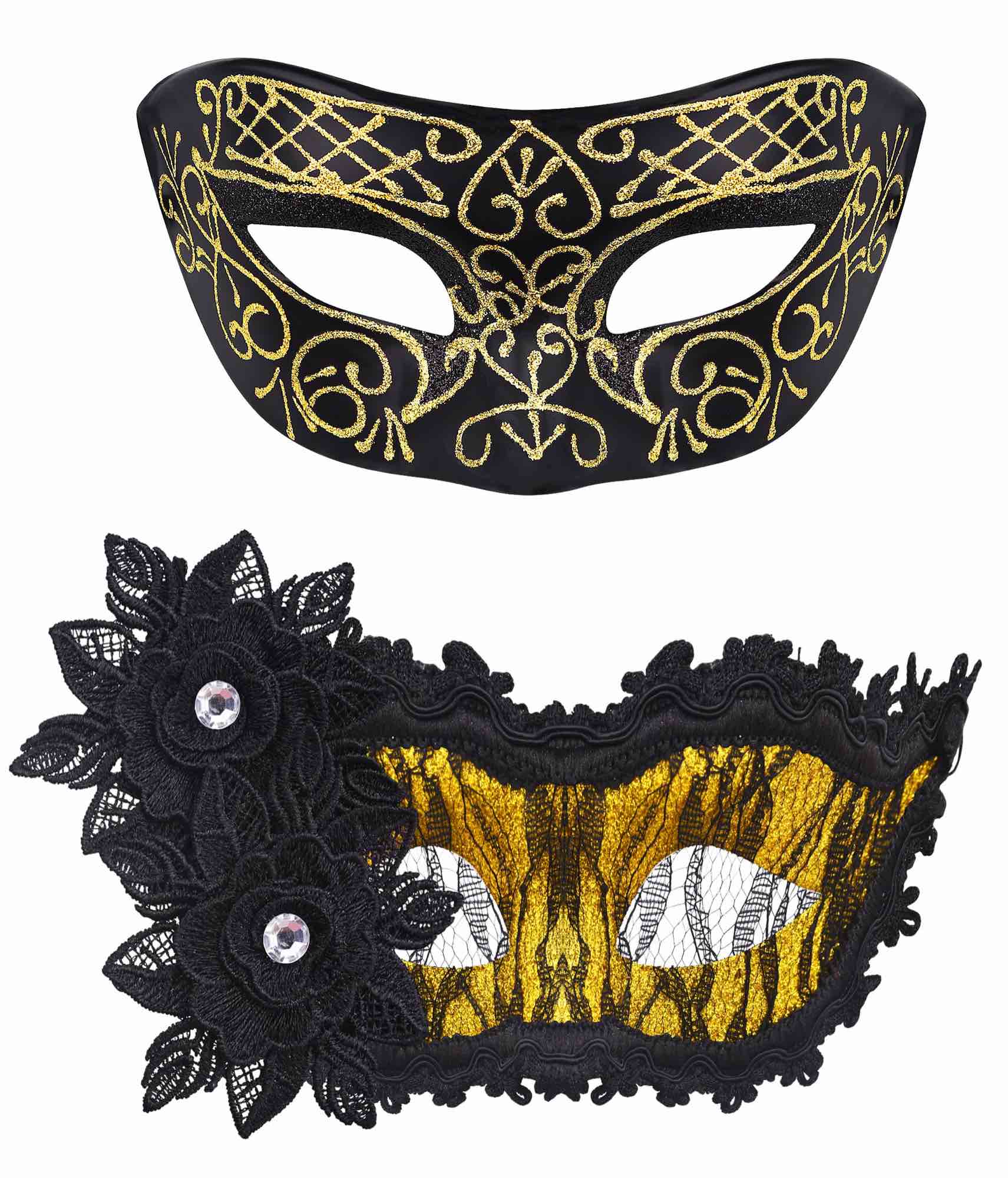 SIQUK Couple Masquerade Masks Set Venetian Party Mask Plastic Halloween Costume Mask Mardi Gras Mask for Women and Men