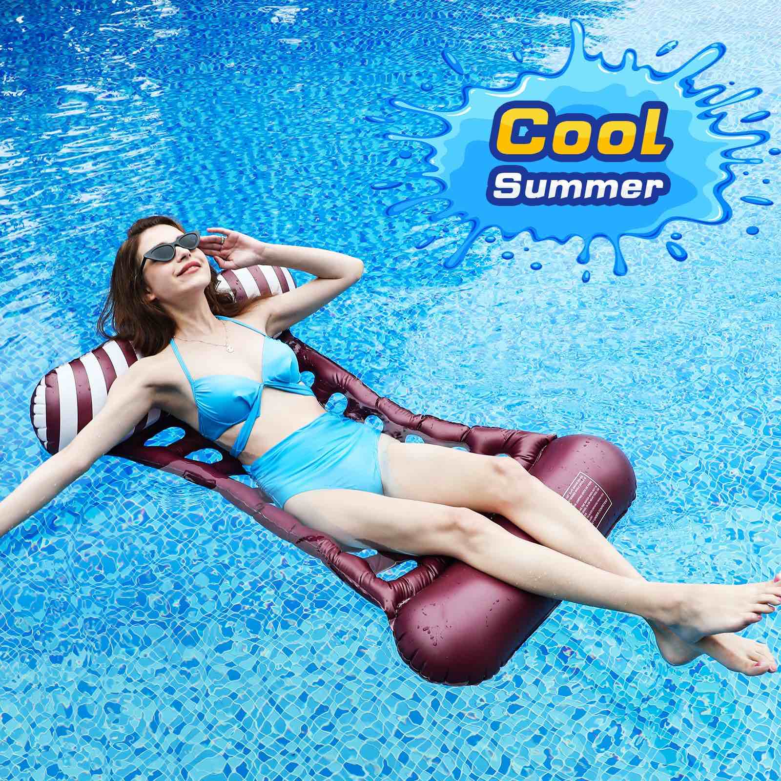 Pool Floats - 2 Pack Pool Floats Adult Size 4-in-1 Pool Floaties, Swimming Pool Water Hammock Lounge, Thick PVC Material