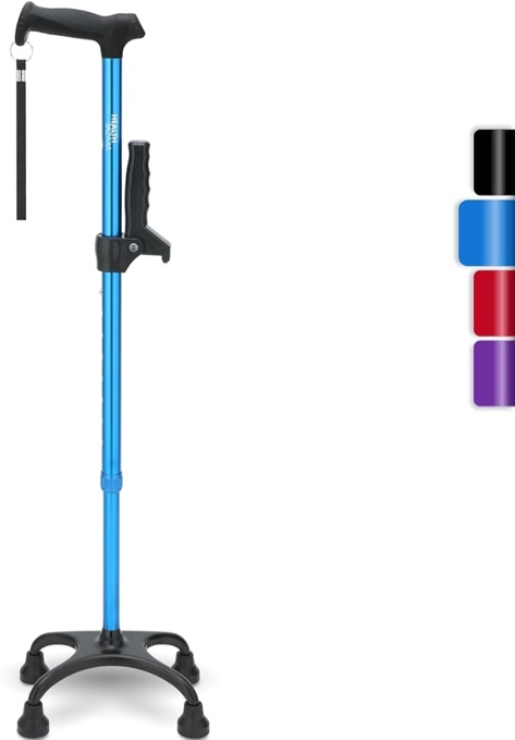 Quad Cane, Walking Cane for Men & Women with 4 Pronged Base for Extra Balance & Stability Adjustable, Lightweight, Walking Stick for Right or Left Handed Seniors & Adults