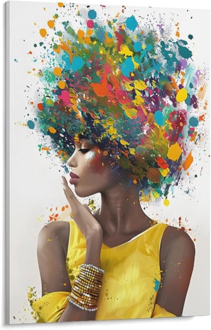 CHUKIWIS African American Women Canvas Wall Art Colorful Black African Woman Art Painting Home Decor for Office Bedroom Living Room Bathroom Ready to Hang 12"x16"