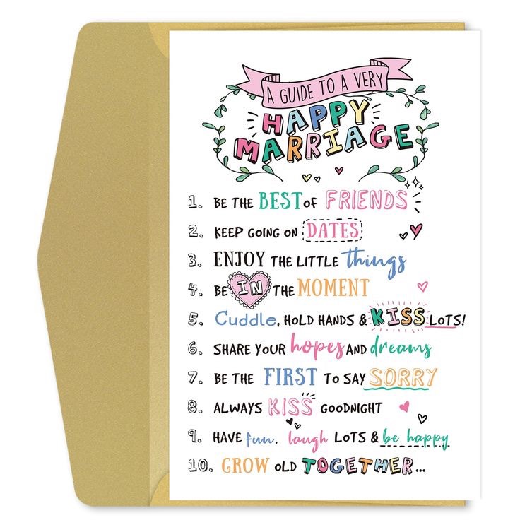 “A Guide To A Very Happy Marriage” Cute Card For Married Couples, Anniversaries 
