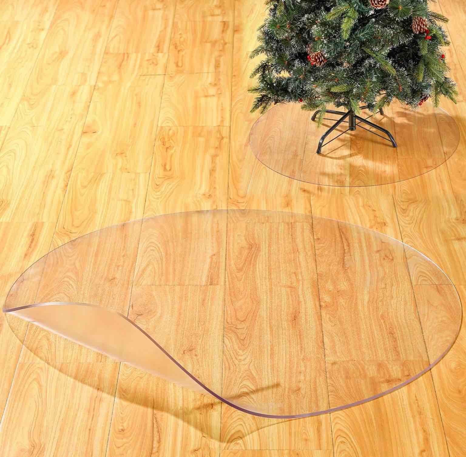 32 Inch Clear Silicone Christmas Tree Stand Mat Anti-Scratch Floor Protection Mat Waterproof Christmas Tree Floor Protection Mat for Home Xmas New Year Holiday Party Decorations