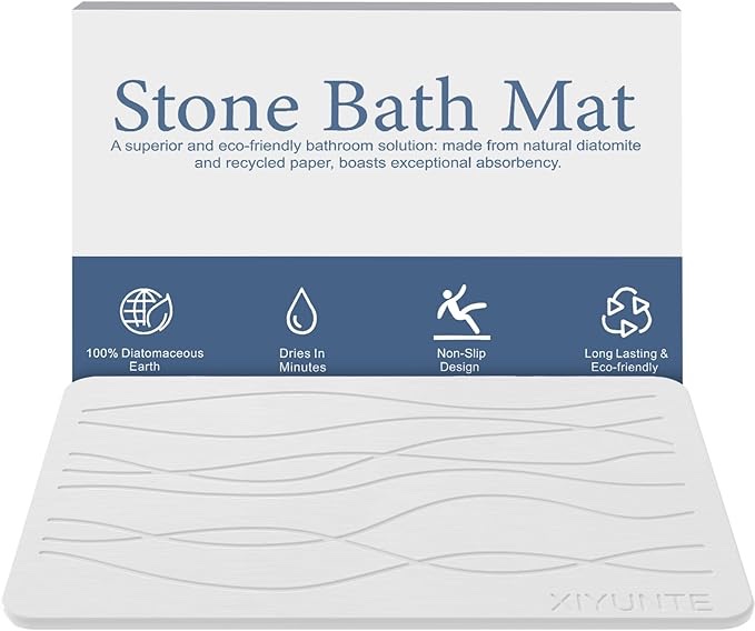 *white*XIYUNTE Stone Bath Mat, Diatomaceous Earth Bath Mat, Super Absorbent Non-Slip Diatomite Stone Bath Mats for Bathroom, Multifunctional Eco-Friendly Bath Stone Mat, Easy to Clean