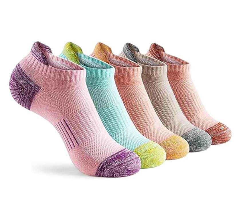 Generic Low Cut Ankle Socks, Assorted Pastel Colors, Pack of 5, 6.5-10.5