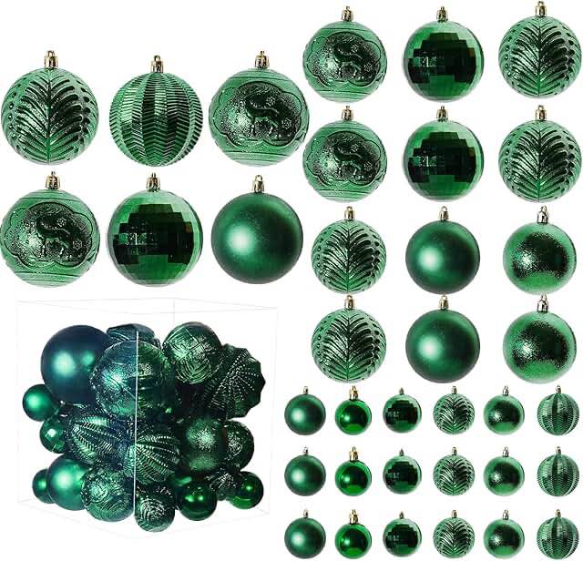 Christmas Balls Plastic Decoration Baubles Shatterproof Ornaments Decors for Xmas Trees, Hallway, Birthday Party, Wedding and Holidays Dkgreen