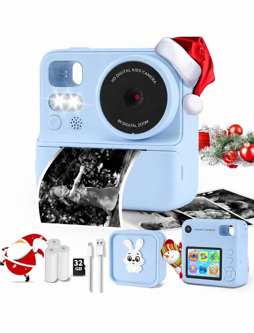 Kids Camera Instant Print with Silicone Cover, Dual Front and Rear Digital Cameras