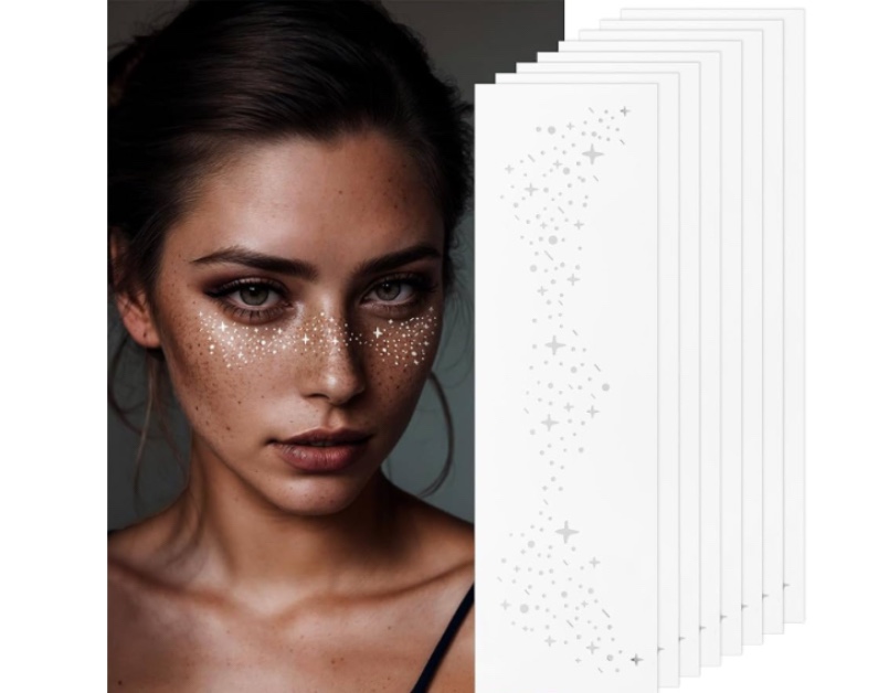 Makeup Patches - Silver Freckles Face Tattoo - Faux Fake Freckles Waterproof Temporary Tattoos - Cute Makeup Accessories for Women - 8 PCS