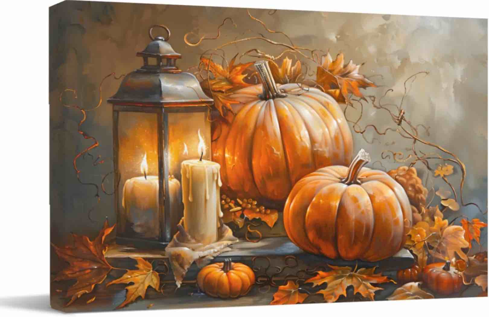 BuuVWeX Fall Canva Wall Art - Vintage Pumpkin Oil Painting On Table Oil Painting Canvas Wall Art - Thanksgiving Art Pictures - Large for Home Office Living Room Wall Decor (Unframed,24x36inch) Pumpkin Oil Painting On Table 36L" x 24W"