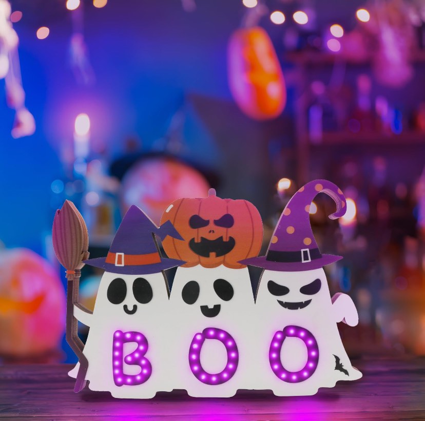 Halloween Decoration Halloween Table Sign Halloween Boo LED lights Ghost Pumpkin Table Decorations LED Boo Spooky Sign for Trick or Treat Halloween Party Dinner Coffee Room Decor