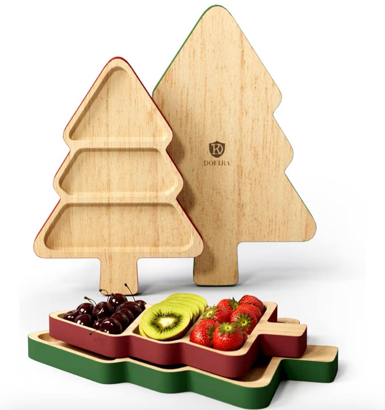 Serving Platters Set of 2, Wooden Christmas Tree Shaped Serving Trays, Charcuterie Board for Snacks Cheese Desserts Appetizers, Decorative Serving Dishes with Gift Box