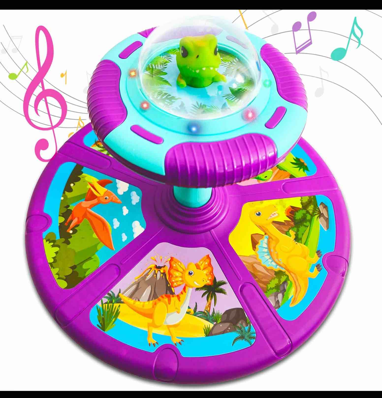 Dinosaur Sit and Spin Toys for Toddlers 2 3 4 Years Old, Christmas Birthday Gift for Kids Boys Girls, Kids 360° Spinning Seat with LED Light & Music, Toddler Toys for Kids 18+ Months