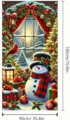 BlissYard Christmas Door Cover 71x35 Inch Snowman Door Banner, Winter Holiday Decoration for Front Door, Indoor Outdoor Porch Backdrop, Merry Christmas Party Hanging Sign for Home Yard Lawn Decor