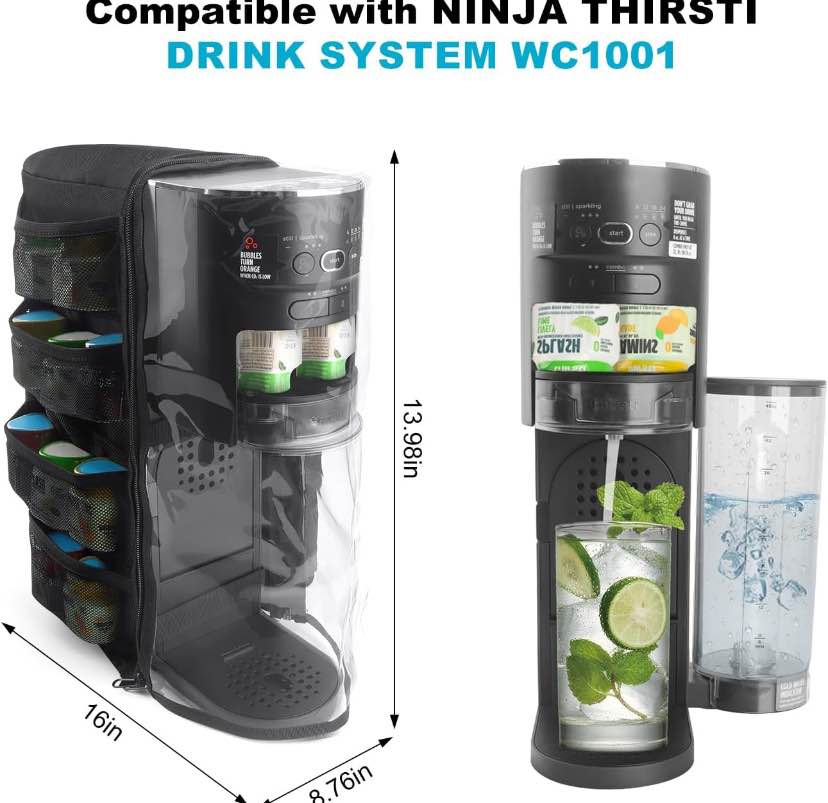 Soda Machine Dust Cover for Thirsti Drink System, Cover Bag with Storage Pockets Compatible with Thirsty, Flavored Water Drops(Bag Only), Black