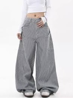 (Large) EMMIOL American Retro Striped Scimitar Banana Boyfriend Jeans