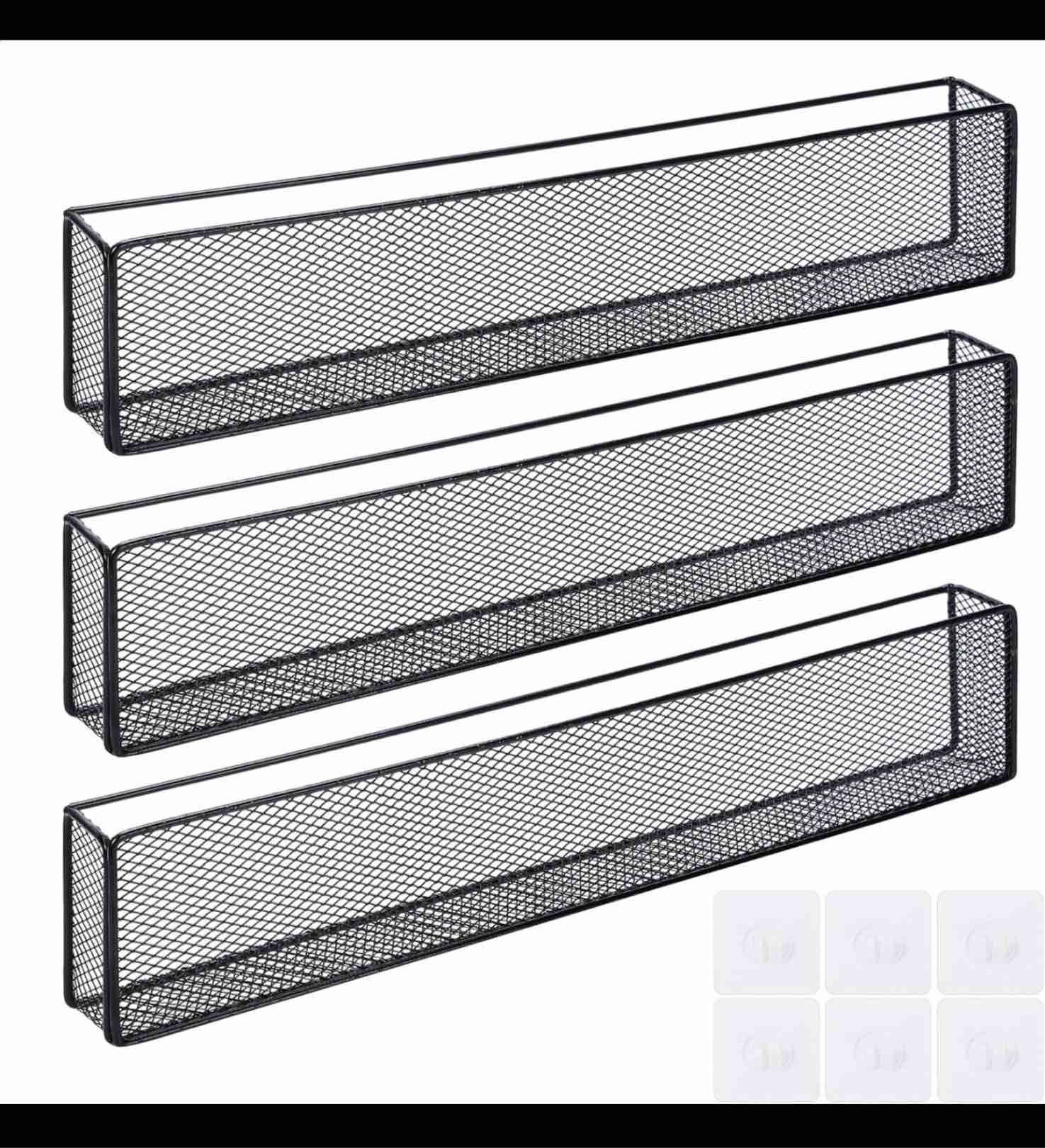 Pasimy 3 Pcs Wire Wall Basket for Organizing Metal Black Storage Holder Wall Mounted Wire Organizer Baskets for Display Floating Bookshelf Multi Function Organizer Kitchen Home Decor