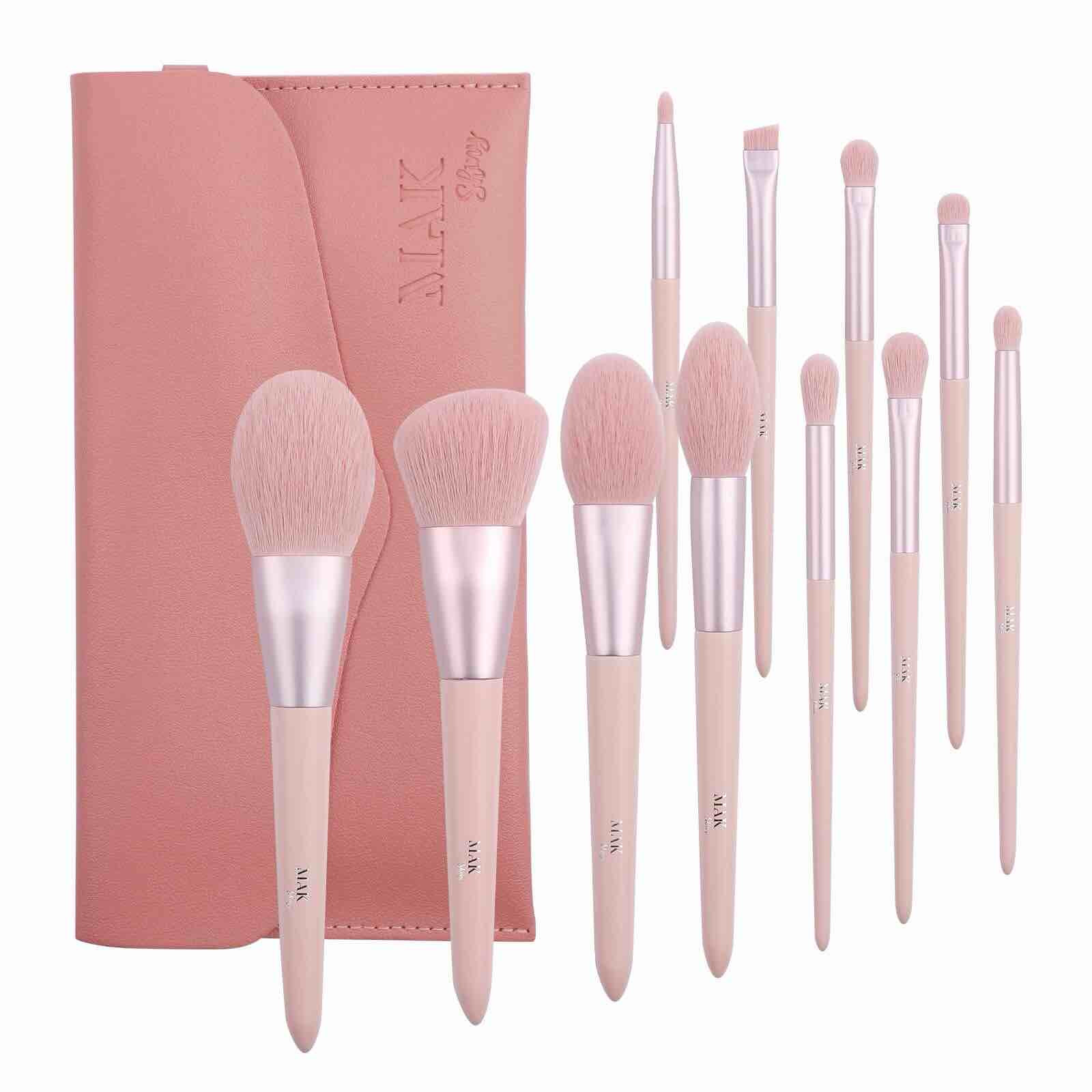 11/Piece Professional Makeup Brush Set, Soft Leather Makeup Tool Set, Soft Bristle Makeup Brushes, Foundation Makeup Brushes, Eyeshadow Brushes, Concealer Brush Set, (11,)