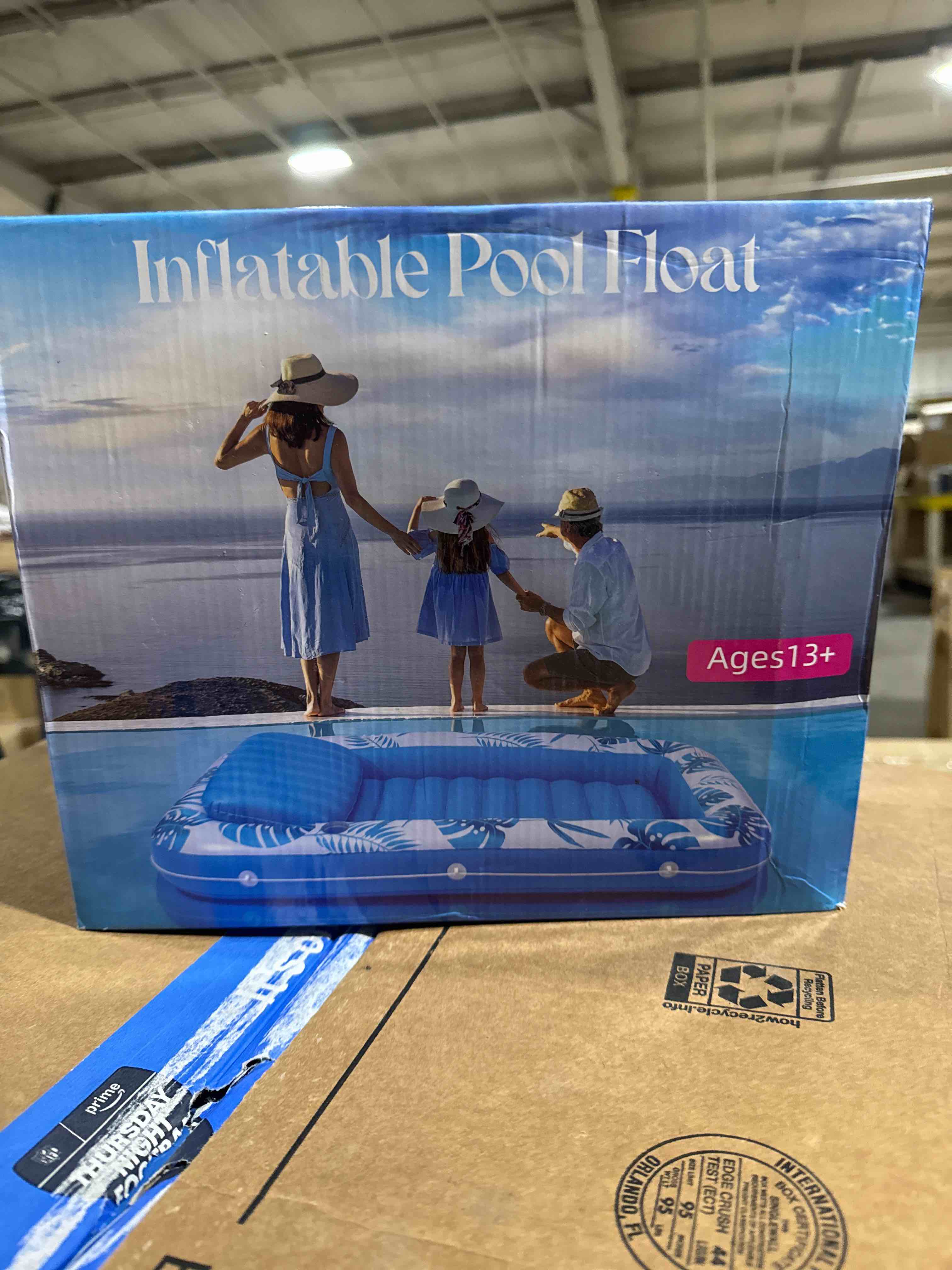 Condition photo showing Brand New for Inflatable Tanning Pool Lounger Float, 71" x 48" Large Pool Floats Adult with Backrest & Drink Holder, Water Filled Sunbathing Bed Lounge Raft Floatie for Swimming Pool, Backyard, Beach Pool Party