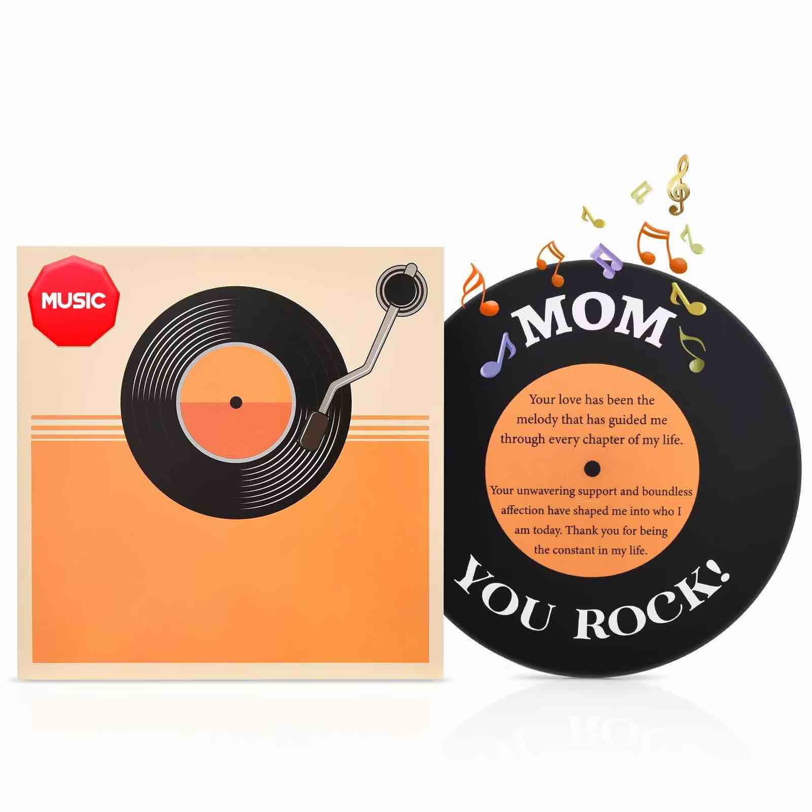 Venhoo Happy Mother’s Day Greeting Card, MUSIC Mom Greeting Cards from Daughter Son Husband, Vintage Vinyl Record Design Greeting Card Gift for Mothers Day Birthday-Mom you Rock