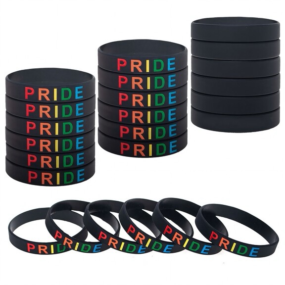 BDS-HOME 40pcs Pride Month Rainbow Silicone Wristbands Stretchable Colorful Bracelets Bulk Pride Day Bracelets LGBTQ Support for Festivals Parades Decorations Party Accessories (Black)
