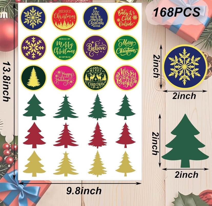 Condition photo showing New/Like New for Christmas Stickers for Envelope Seals Cards Making Crafts 2 Inch Round Happy Holiday Christmas Label Card Vinyl Stickers for Mailing Baked Goods Gifts Decorative Bag (tree168)