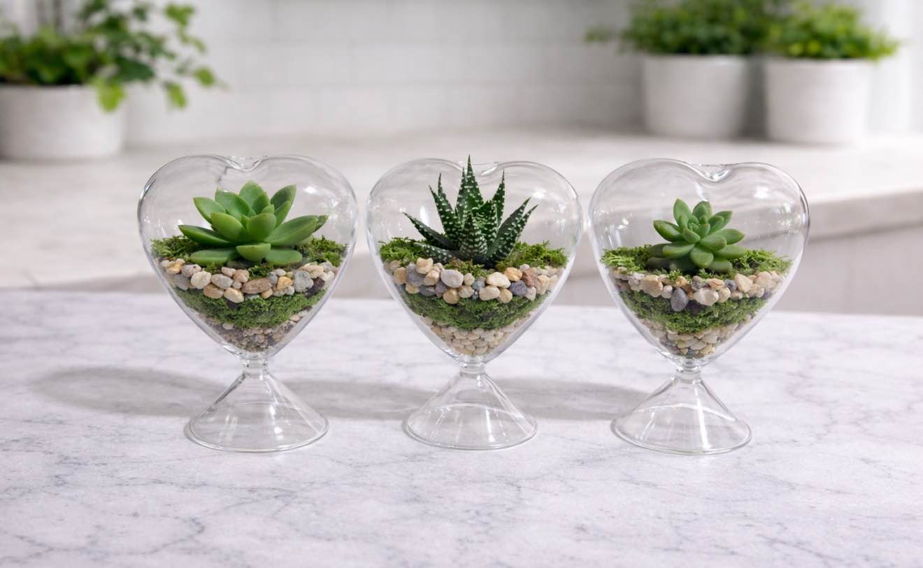 Nacome Small Glass Heart Plant Terrarium 3 Pack