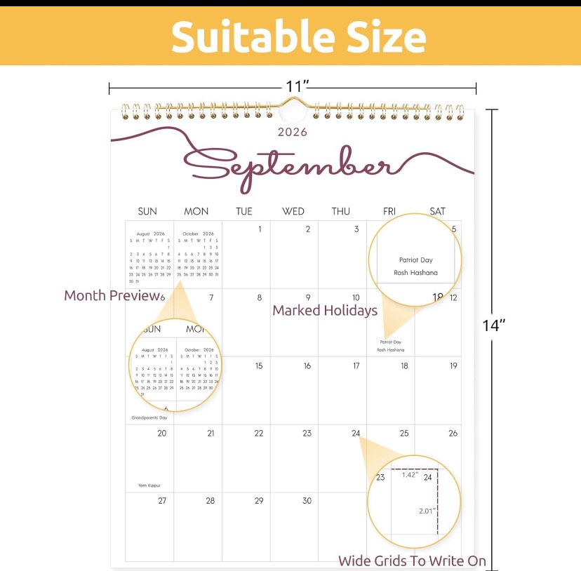 Phyxin Wall Calendar 2025-2026, Large Wall Calendar - 14" x 11", 2026 Calendar Runs from Jul 2025 until Dec 2026, 2025 Calendar for Women & Men, Teachers, Students, Simple