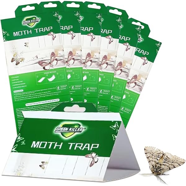 Green Killer Moth Traps 5 Pack – Pheromone Glue Trap for Food and Clothing Moths – Non-Toxic, Odorless, Easy Setup for Kitchen, Pantry, Closet, and Home Use