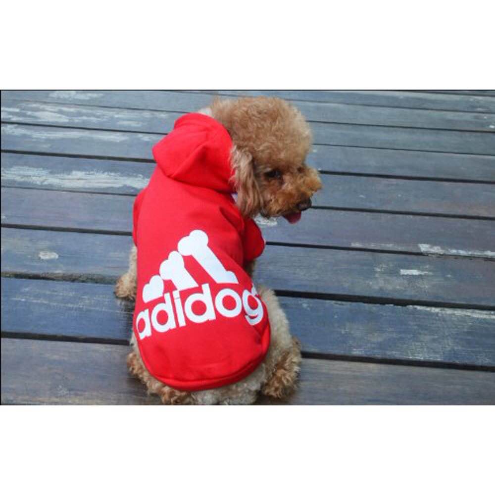 Adidog Hoodie Pet Clothes Dog Sweater Puppy Sweatshirt Warm red in large 