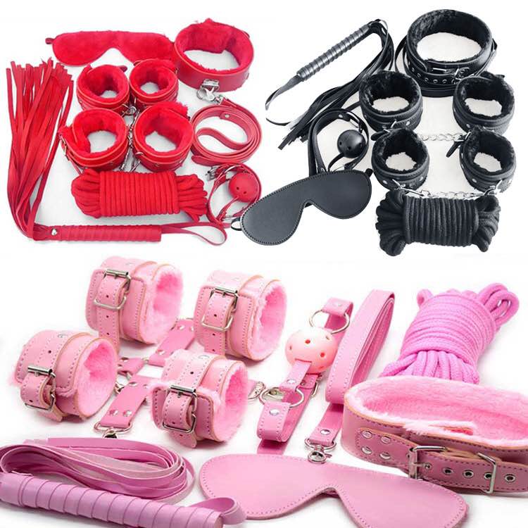 Leather Strap 7 Piece Sex Bondage Kit-Black ALL ITEMS WILL BE IN DISCRETE PACKAGING.